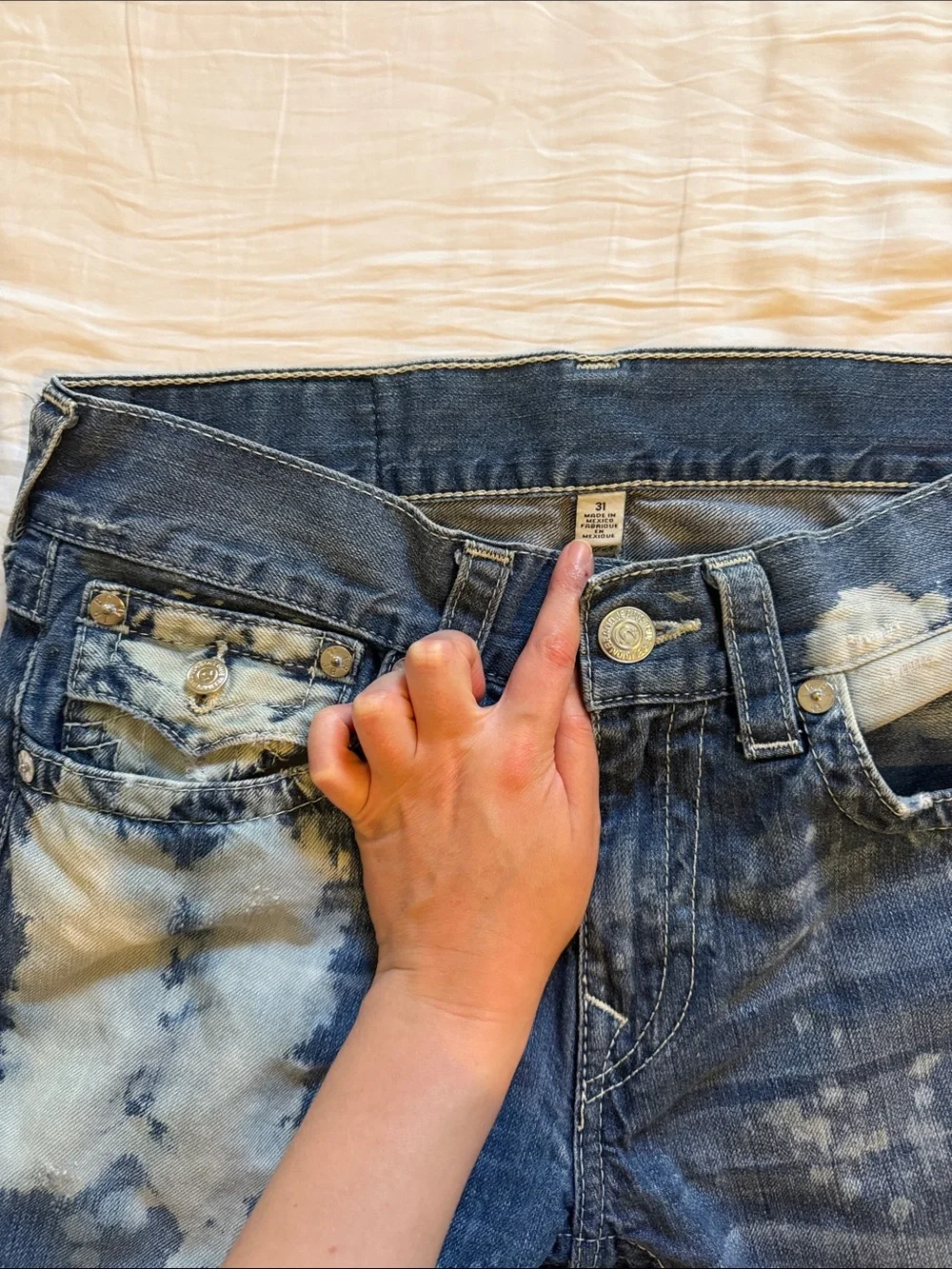 True Religion Men's Distressed Dark Blue Jeans